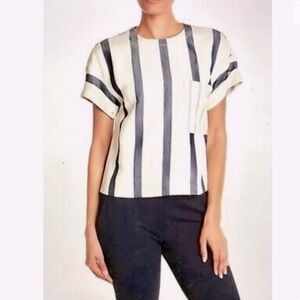 Jason Wu Top Zip Back MSRP $395 Striped blue beige  blouse